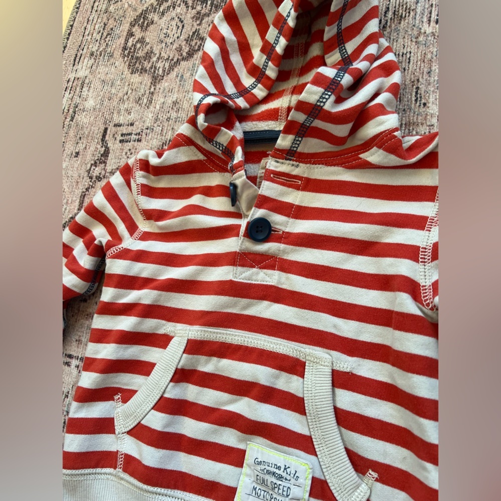 OshKosh B'gosh Red and White Striped Kids Hoodie - Picture 2 of 3